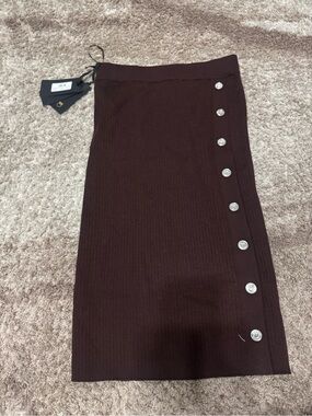 PINKO
Ribbed Calf-length Skirt With Buttons In Brown